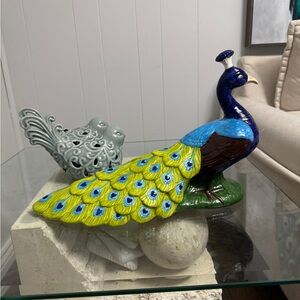 Ceramic Mold Peacock Large Statue in Blue and Green